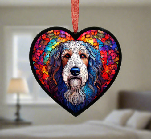 Bearded Collie Stained Glass Effect Heart Suncatcher